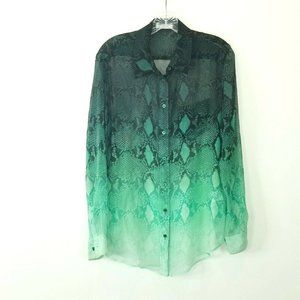 Equipment Sz Small Button Up Green Black Snake Skin sheer Blouse